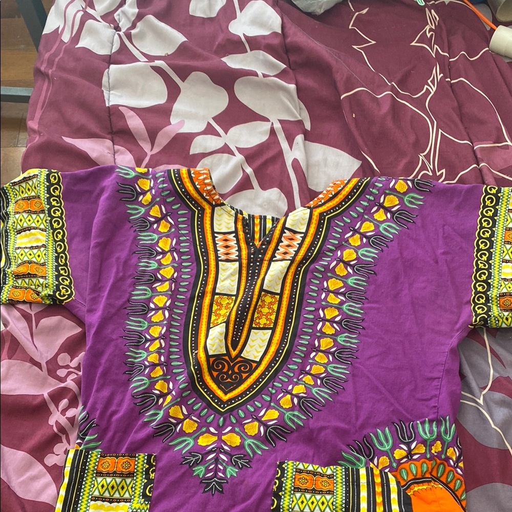 Vibrant Dashiki Top in Purple and Yellow